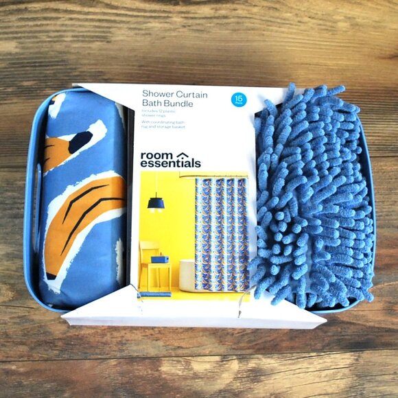 NWT 15 Piece Room Essentials Shower Curtain Bath Bundle with Storage Basket - Picture 1 of 2